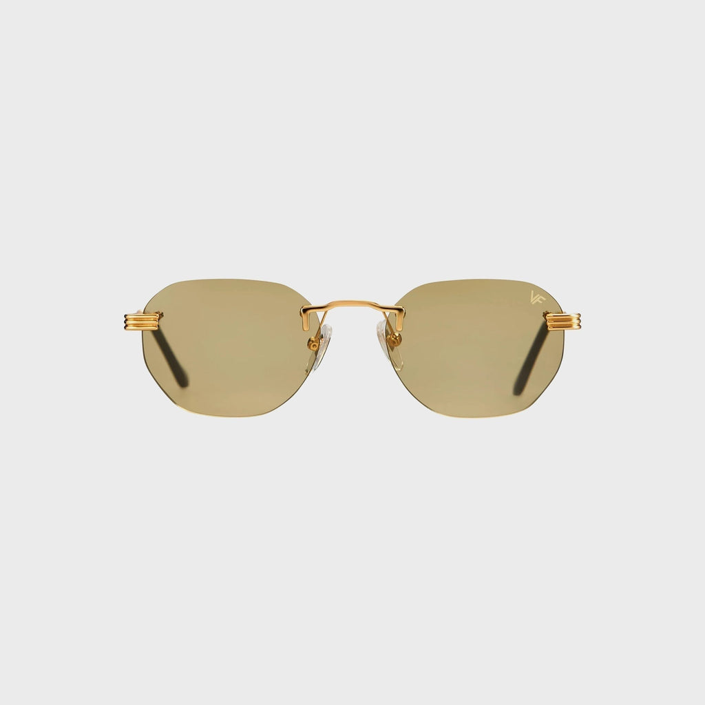 Vintage Frames Detroit Player Rimless Drill Mount 24KT Gold Sunglasses - Sky Blue