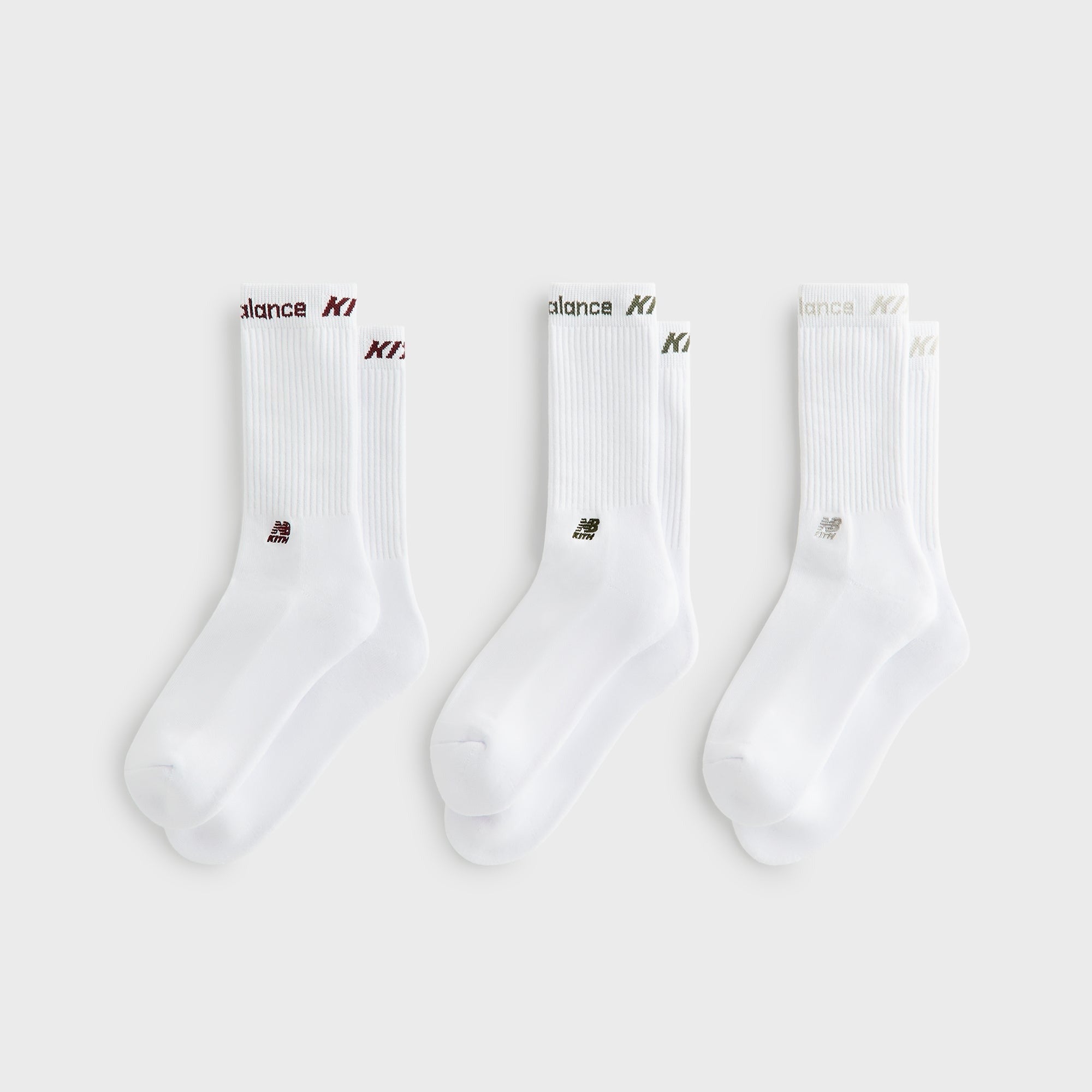 Kith & New Balance Contrast Cuff 3-Pack Crew Socks - White