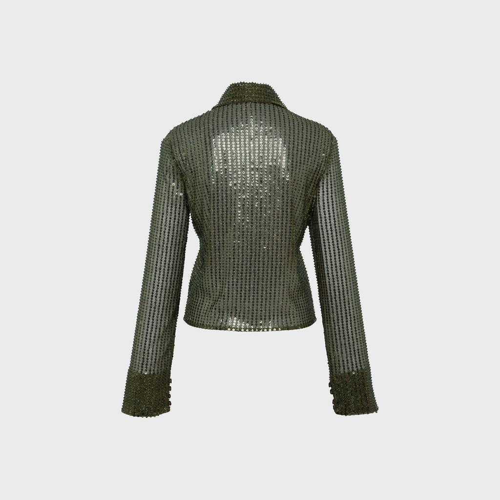 Siedres Sezanne Semi Sheer Sequin Button Down Shirt - Green