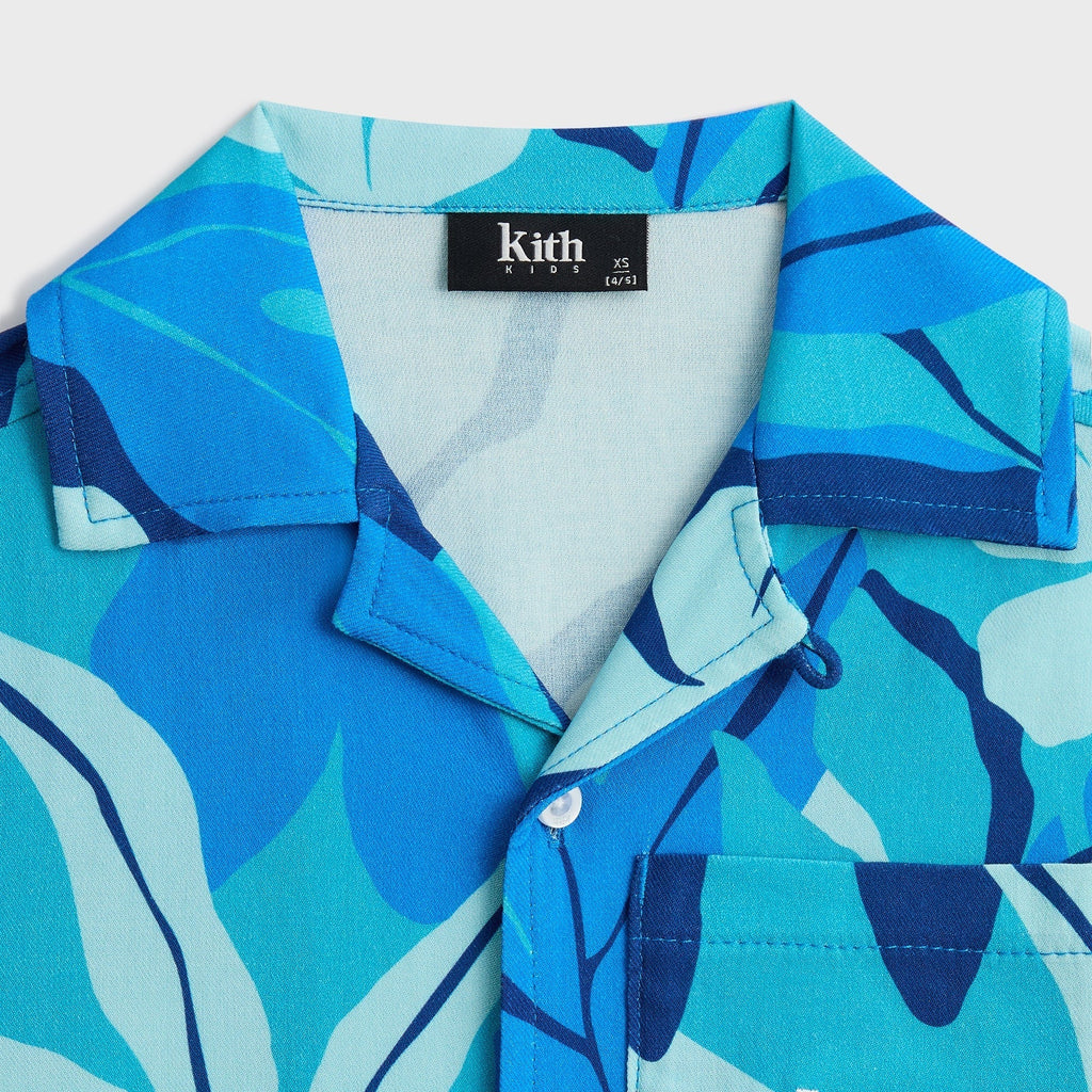 Kith Kids Abstract Tropical Thompson Camp Shirt - Turquoise