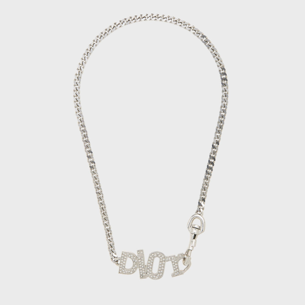 WGACA Dior Crystal Logo Necklace - Silver