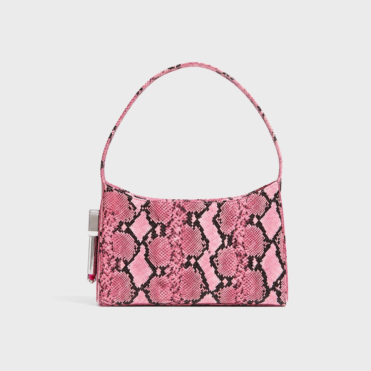 Edie Parker Burn Shoulder Bag - Pink Python / Silver