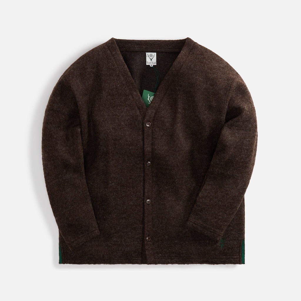 South2 West8 S.S. V Neck Cardigan W/PE Boiled Jersey - Brown