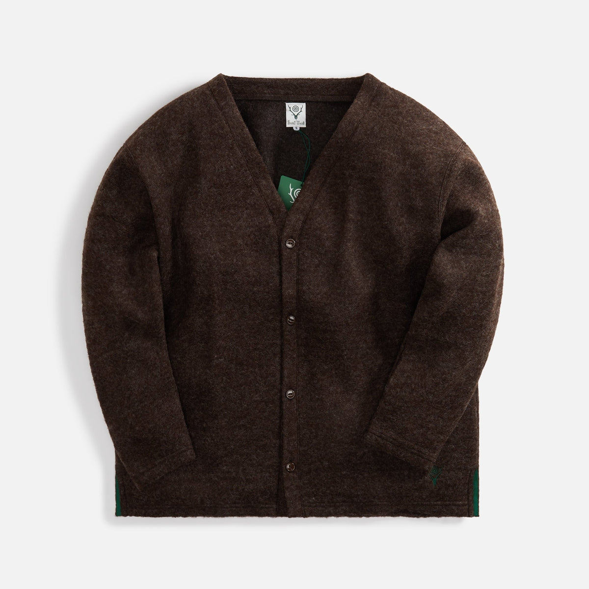 South2 West8 S.S. V Neck Cardigan W/PE Boiled Jersey - Brown