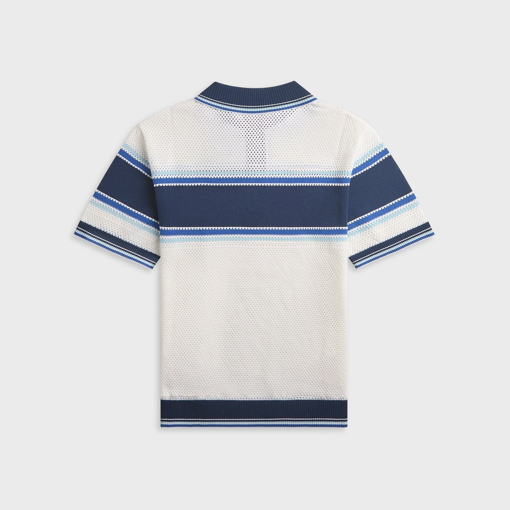 Casablanca Striped Mesh Short Sleeve Polo Shirt - White / Blue