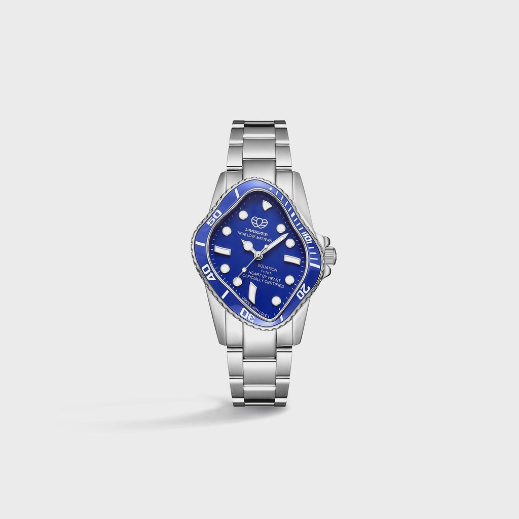 LAARVEE Silver Precision Steel Watch - Blue Ceramic Bezel / Blue Dial