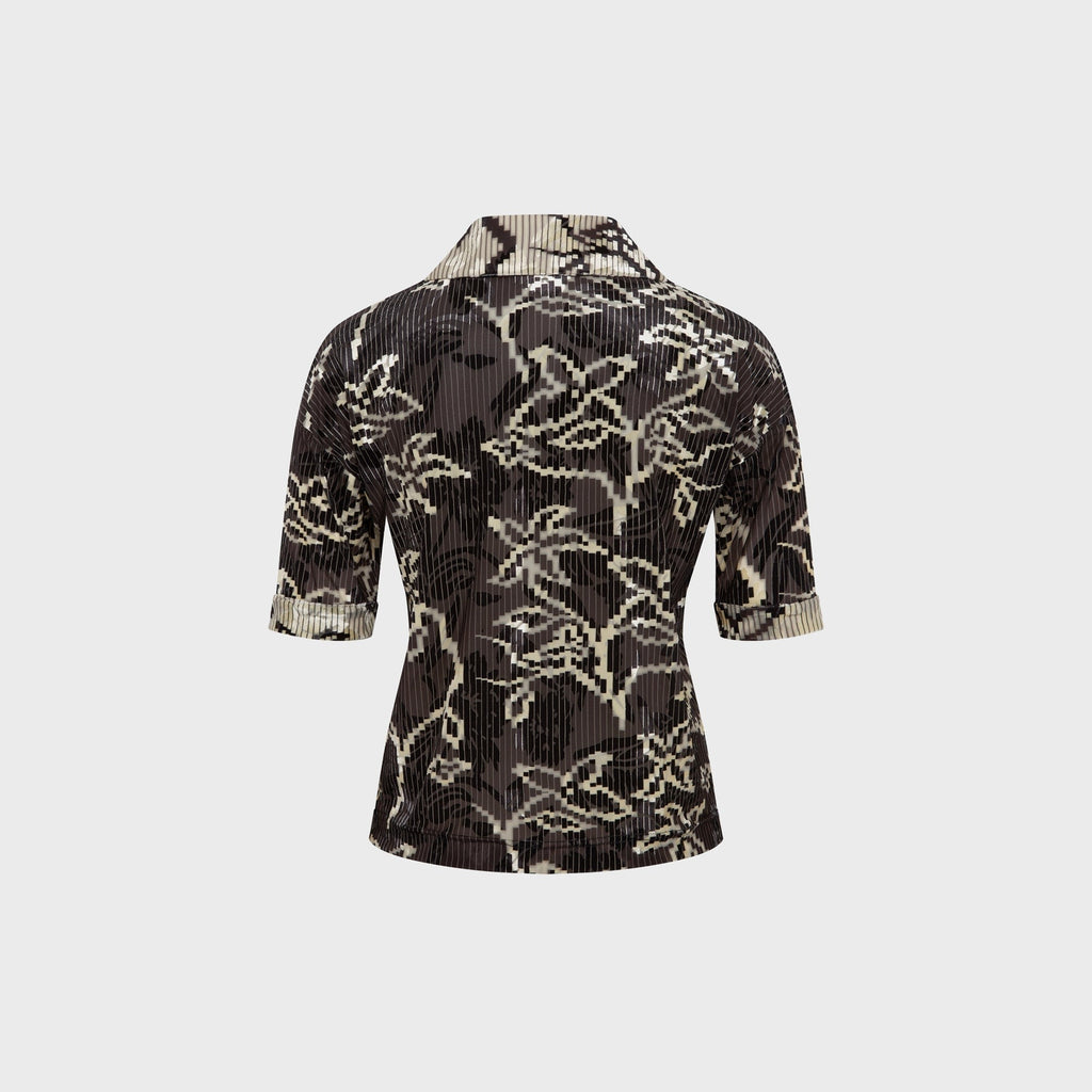 Siedres Lena Contrast Printed Velvet Short Sleeve Polo - Brown