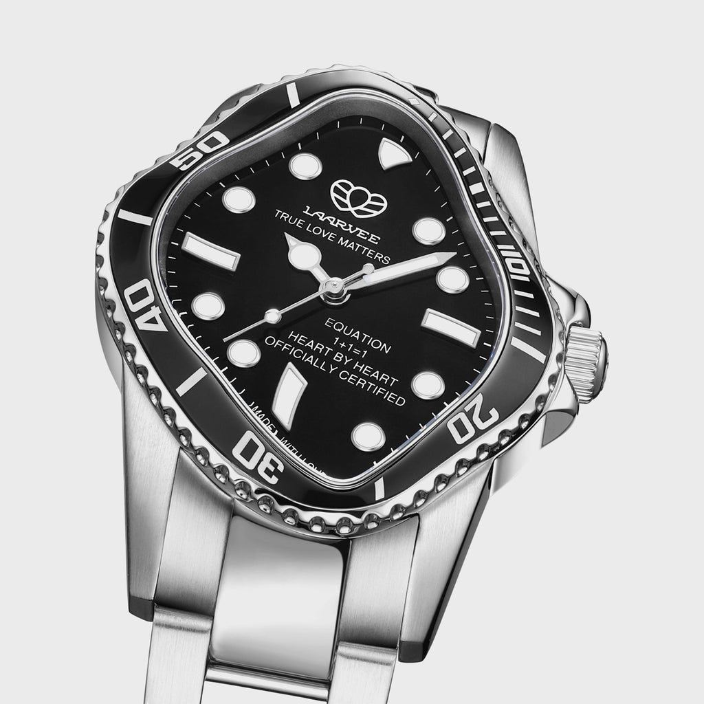 LAARVEE Silver Precision Steel Watch - Black Ceramic Bezel / Black Dial