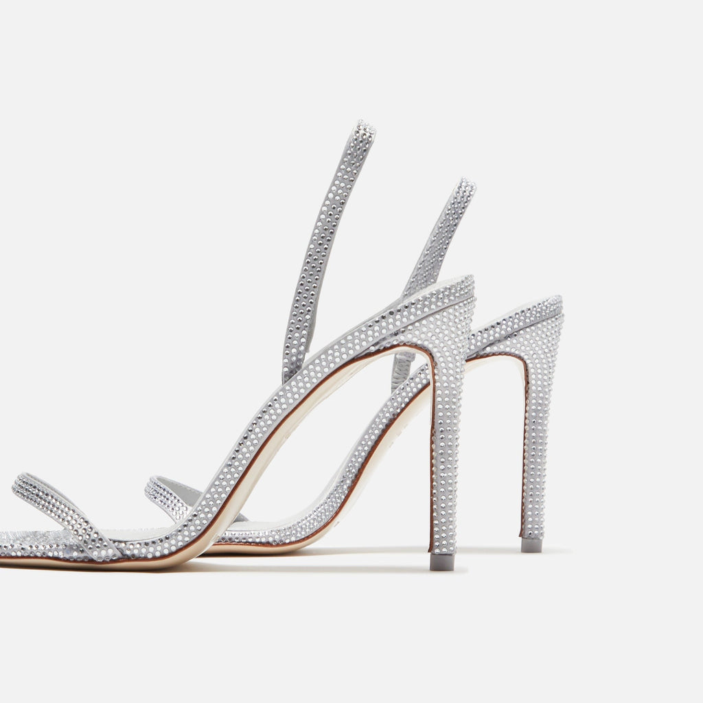 Black Suede Studio Luciana - Grey Satin / Matching Stones