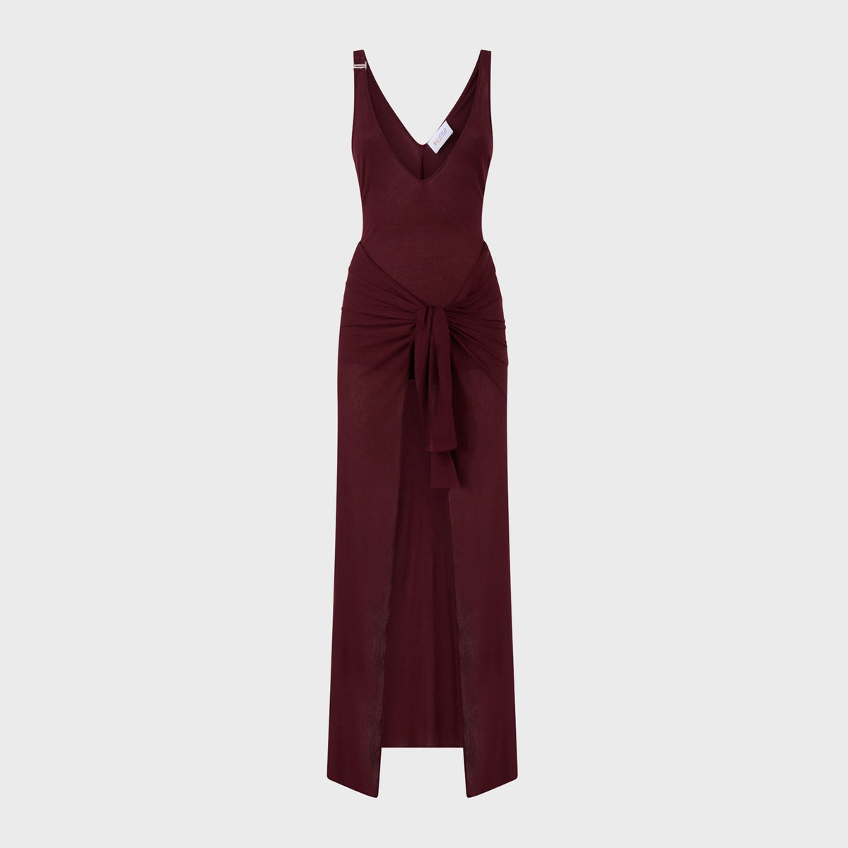 The Attico Knotted Ribbed Lyocell Midi Dress - Dark Grape