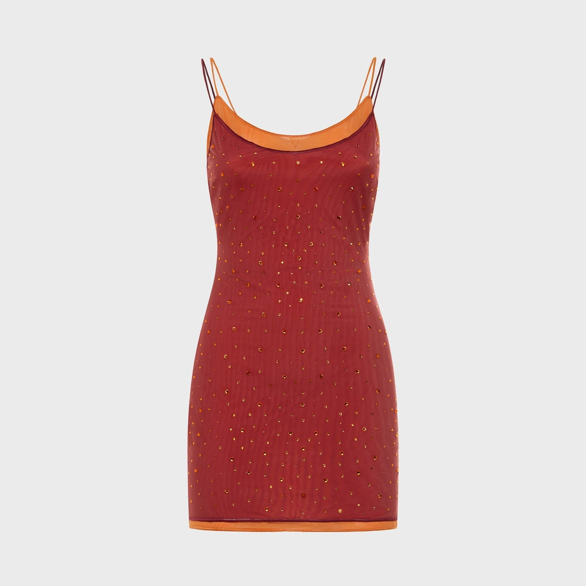 Oseree Double Gem Mesh Mini Dress - Rouge / Orange