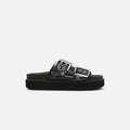 Ganni Wide Welt Chunky Buckle Flat Sandal - Naplack Black