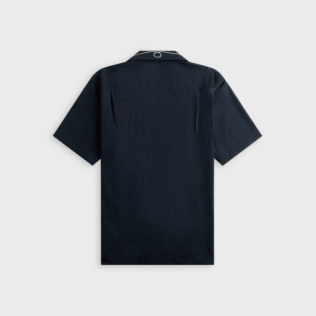 Orlebar Brown Maitan Relaxed Fit Embroidered Seersucker Shirt - Night Iris
