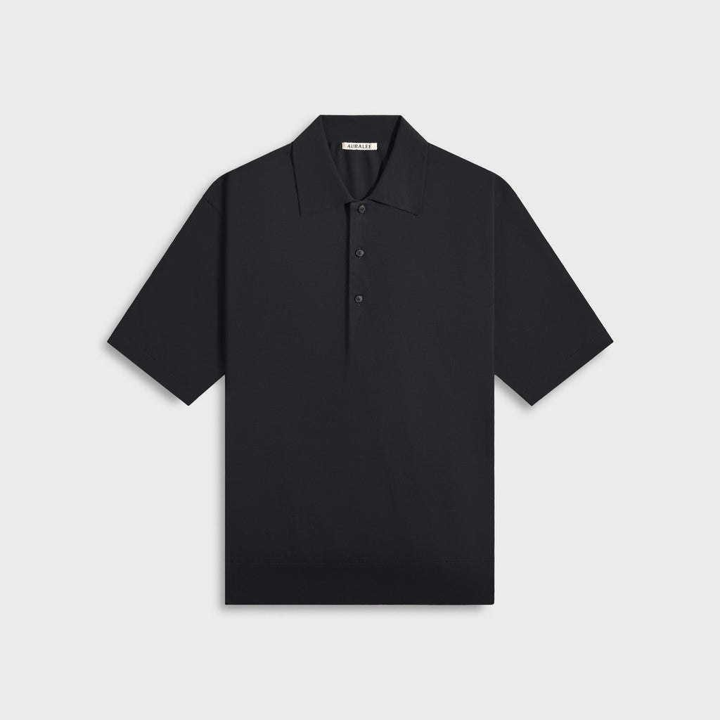 Auralee Super High Gauge Cotton Knit Polo - Dark Navy