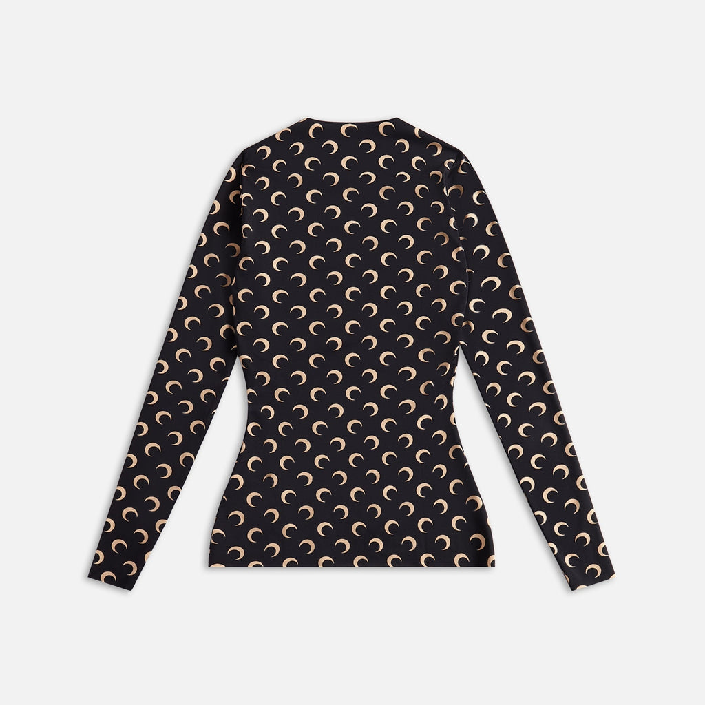 Marine Serre Moon Printed Jersey Second Skin Crewneck - Moon Tan on Black