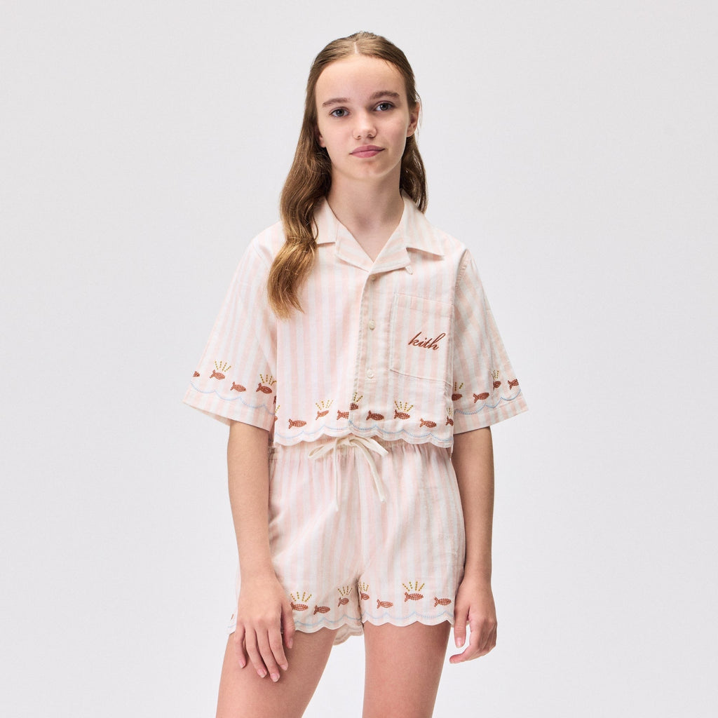 Kith Kids Embroidered Cropped Thompson Camp Shirt - Sahara