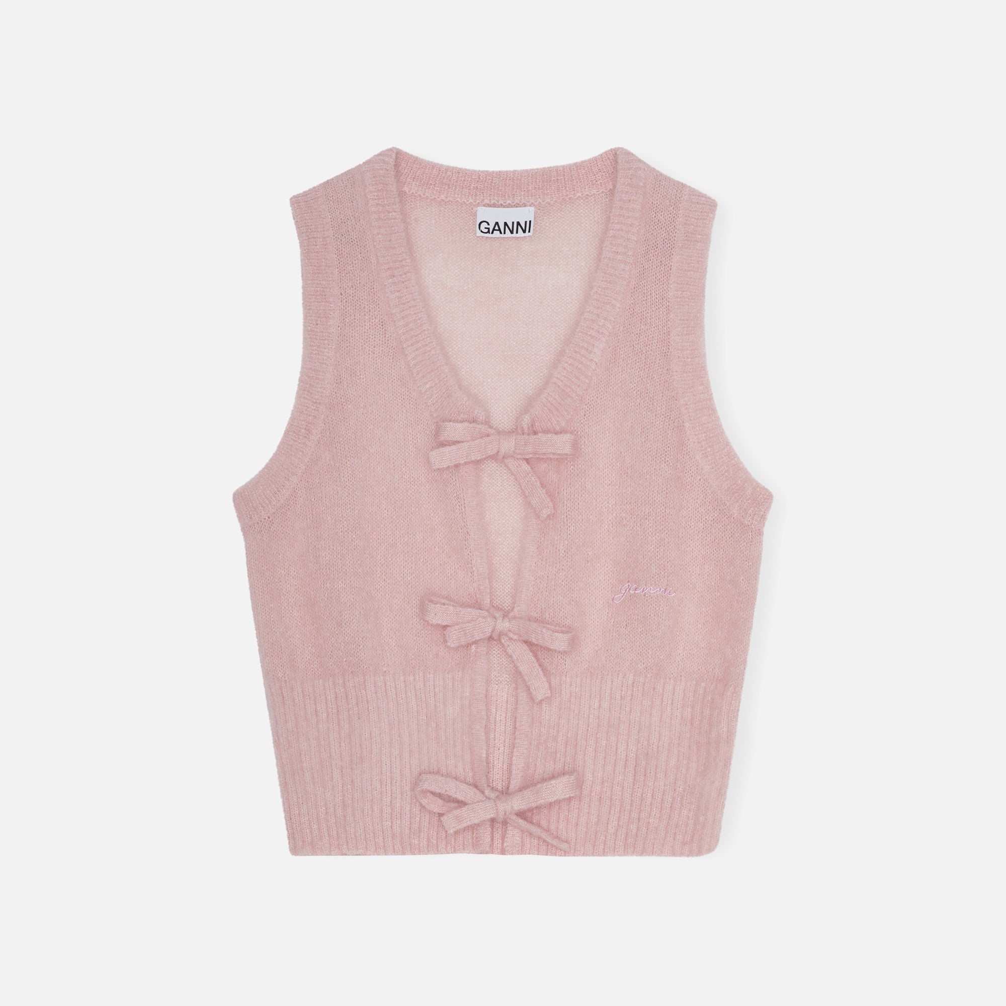 Ganni Light Mohair Tie String Vest - Pink