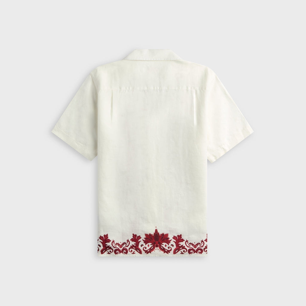 Orlebar Brown Maitan Linen Relaxed Fit Mirabello Border Shirt - White / Vermillion