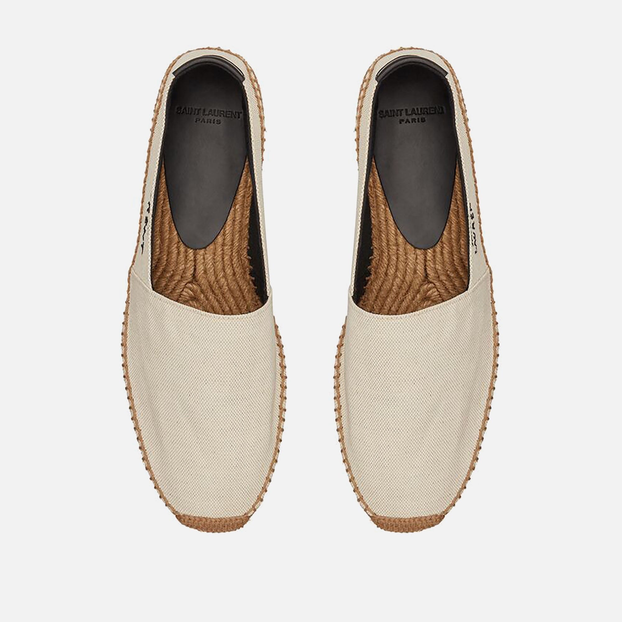 Saint Laurent Embroidery Espadrille - Toile Plato / Cuir Moon Ecru