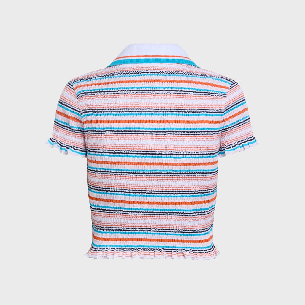 Casablanca Striped Shirred Short Sleeve Polo Shirt - Multi Stripe