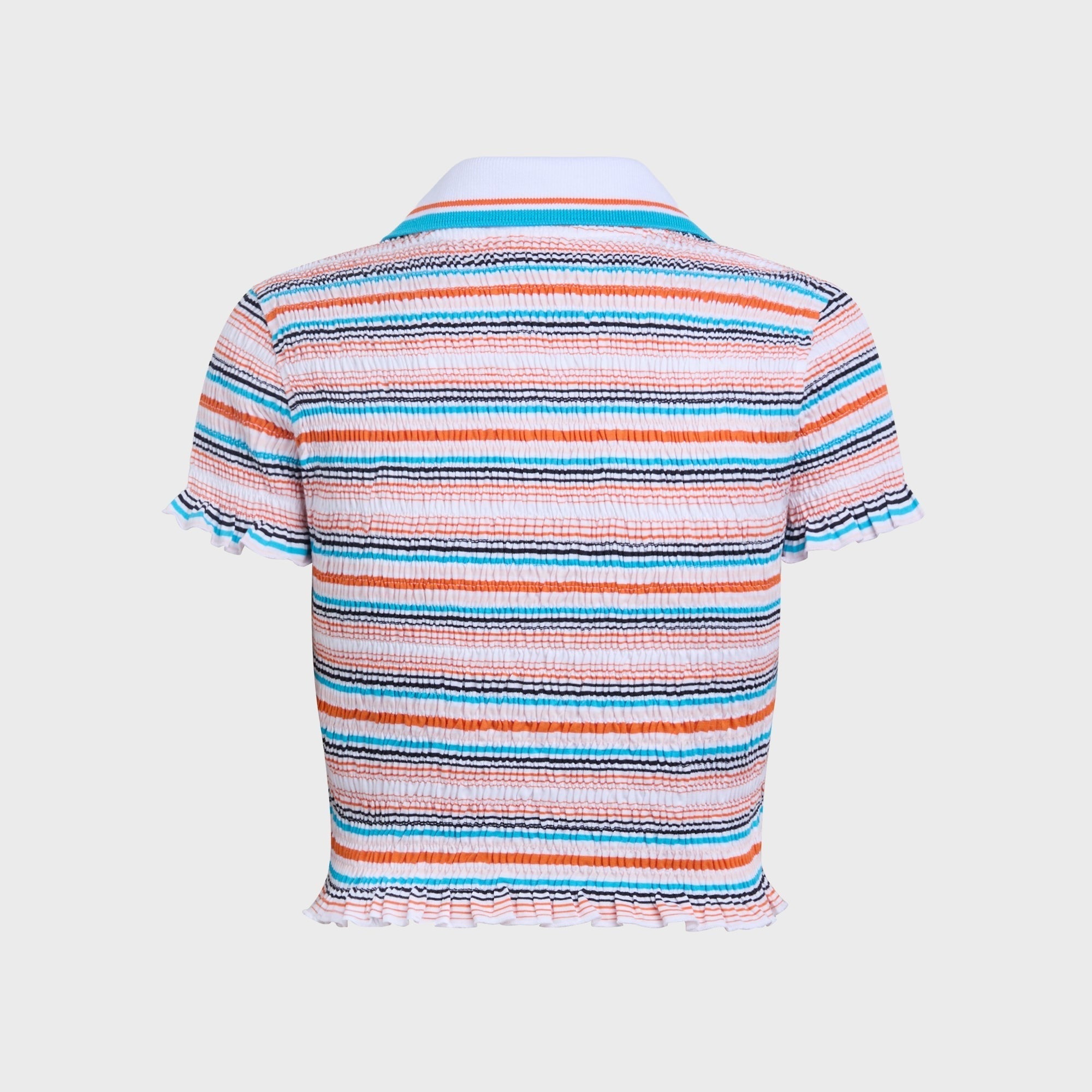 Casablanca Striped Shirred Short Sleeve Polo Shirt - Multi Stripe