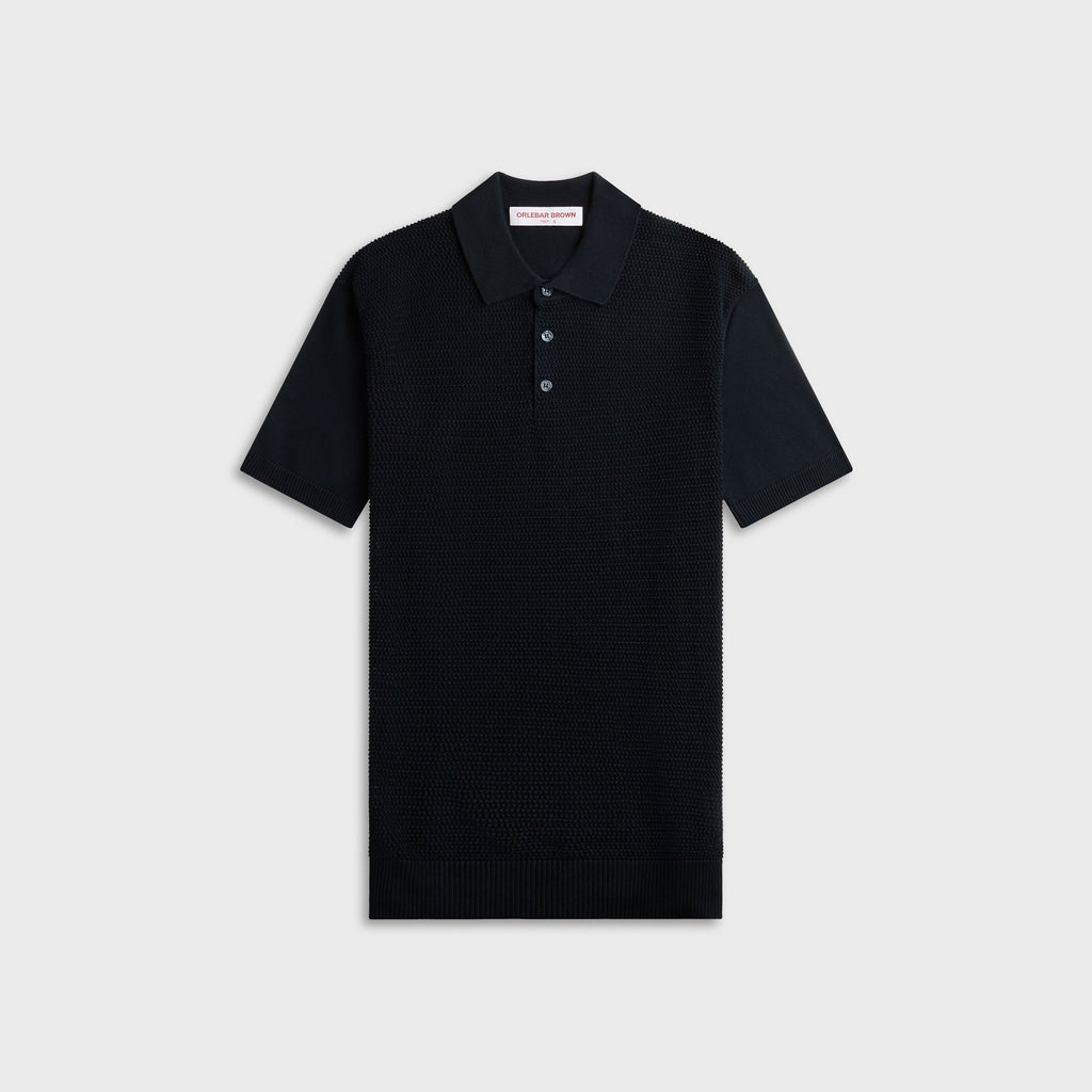 Orlebar Brown Burnham Tailored Fit Tie Stitch Knit Polo Shirt - Night Iris