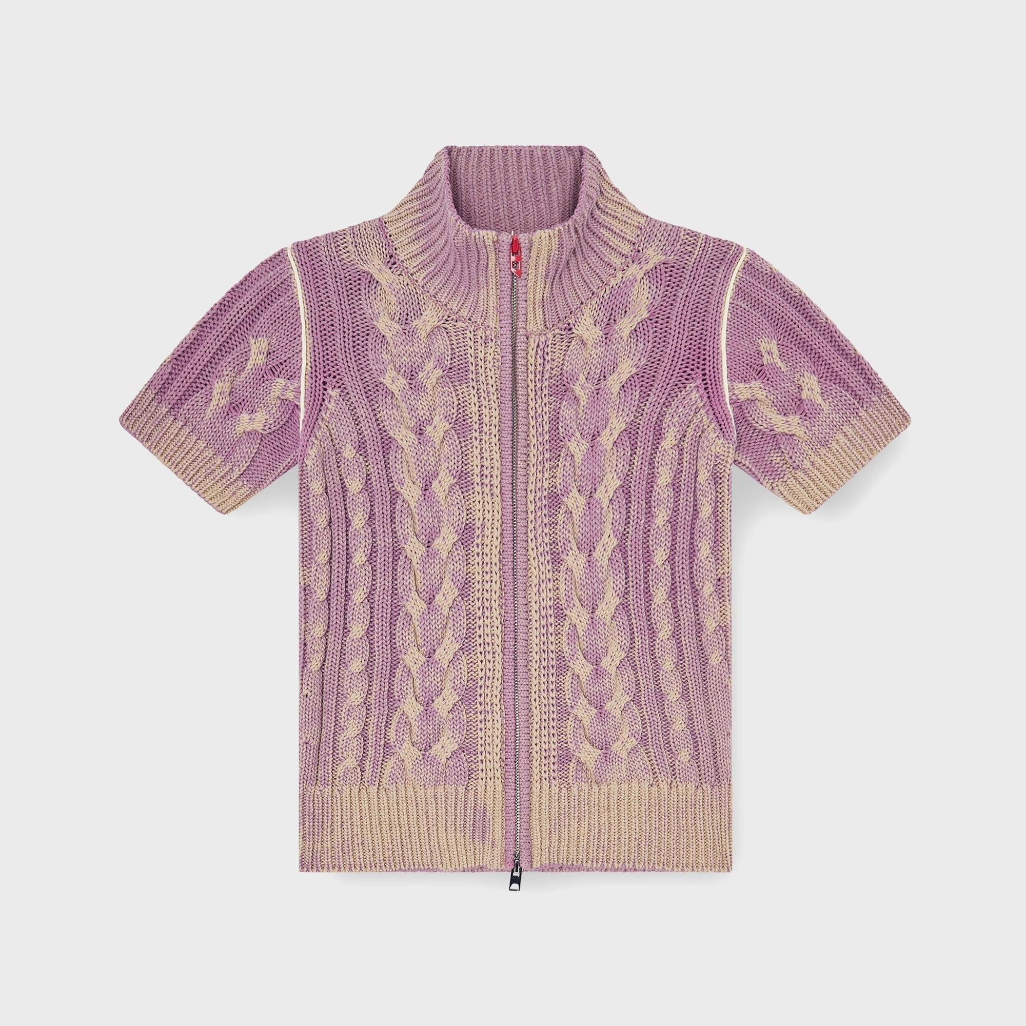 Diesel Short Sleeve Zip Cable Knit Cardigan - Beige / Violet