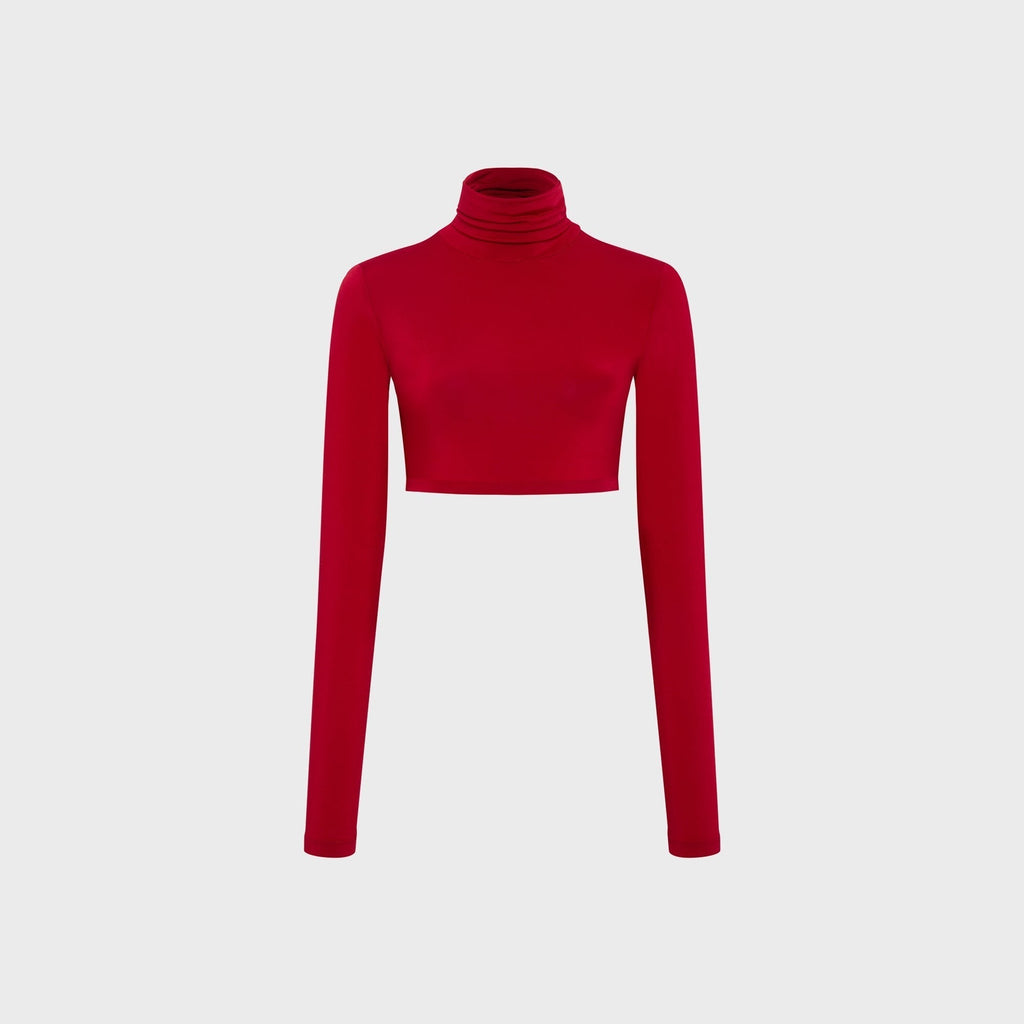 Siedres Georgie Long Sleeve Cropped Turtleneck Top - Red