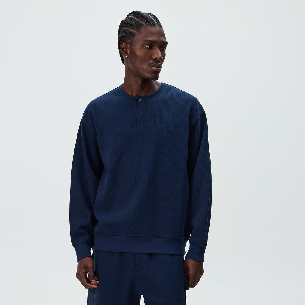 Kith Micro Waffle Long Sleeve Colby Pullover - Nocturnal