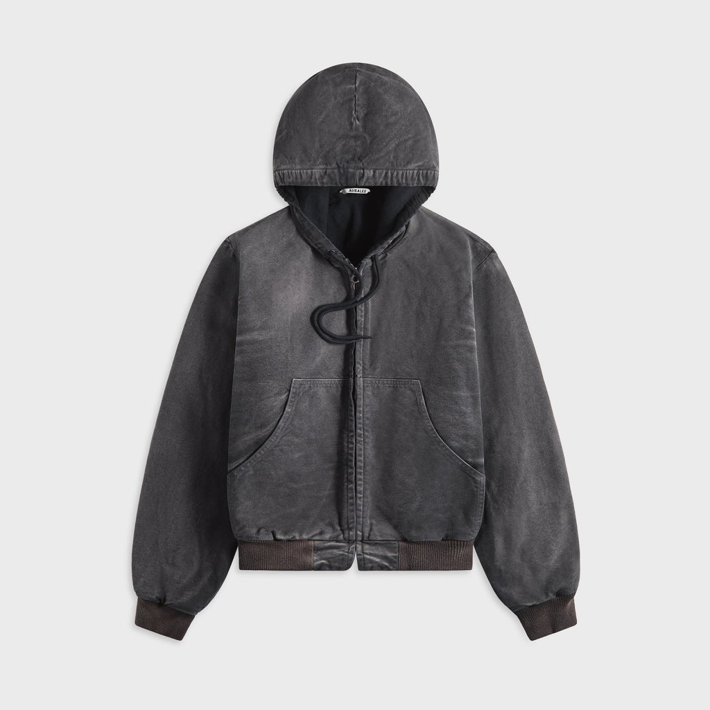 Auralee Product Dyed Organic Cotton Duck Short Zip Parka - Faded Black
