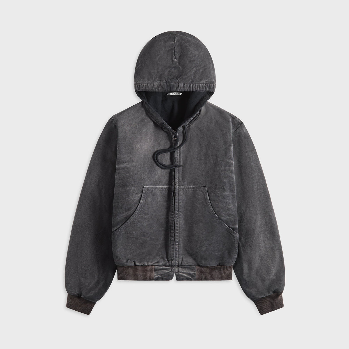 Auralee Product Dyed Organic Cotton Duck Short Zip Parka - Faded Black