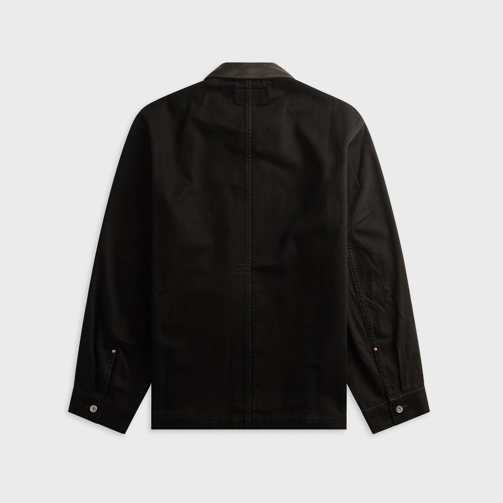 Lemaire Workwear Overshirt With Leather Collar - Black