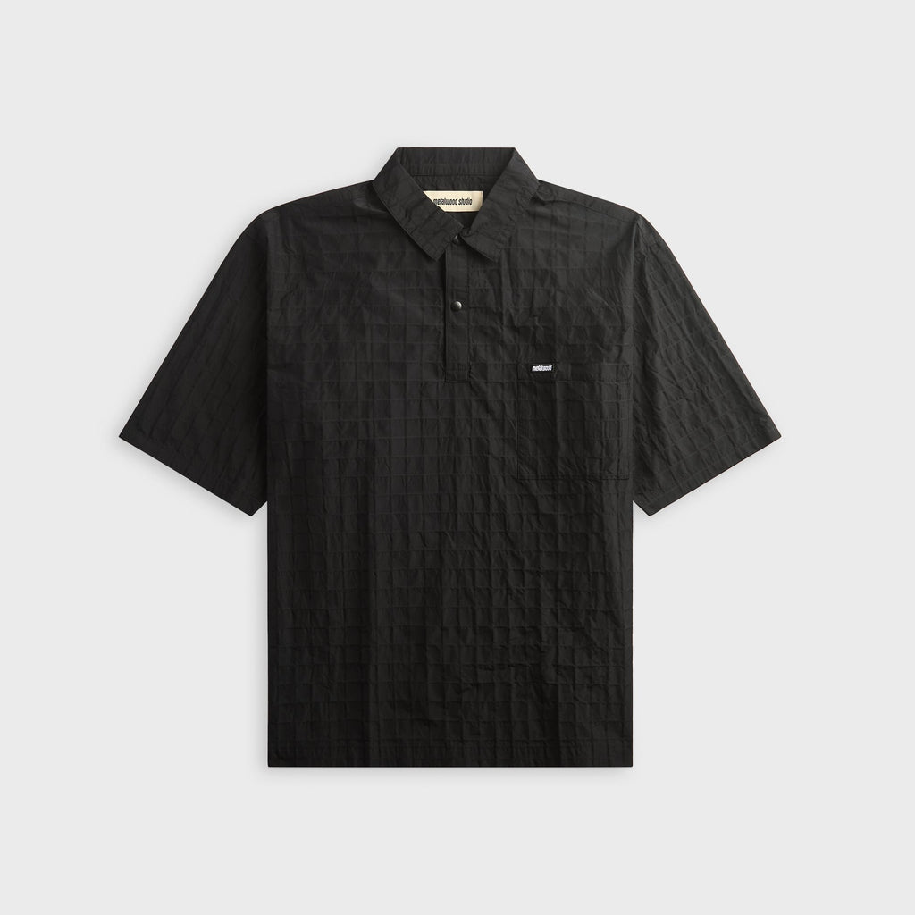Metalwood Oversized Snap Top Polo - Black
