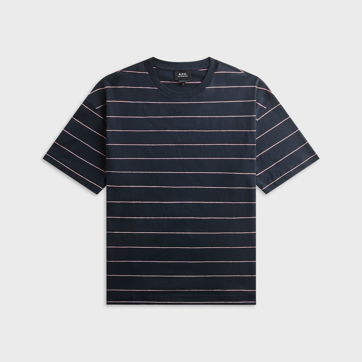 A.P.C. Loose Tee with Pink Stripes - Marine Blue