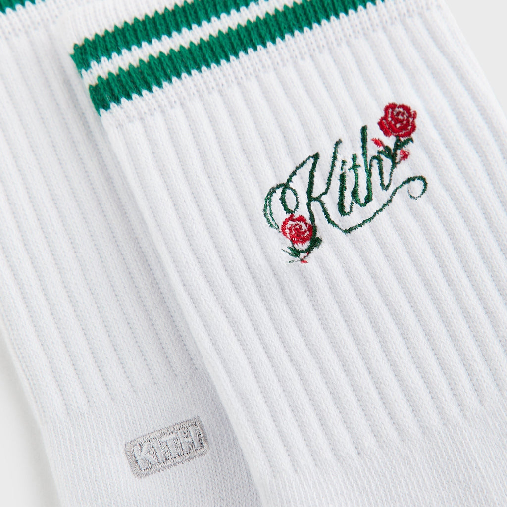 Kith Double Striped Floral Cotton Mid Crew Socks - Conifer
