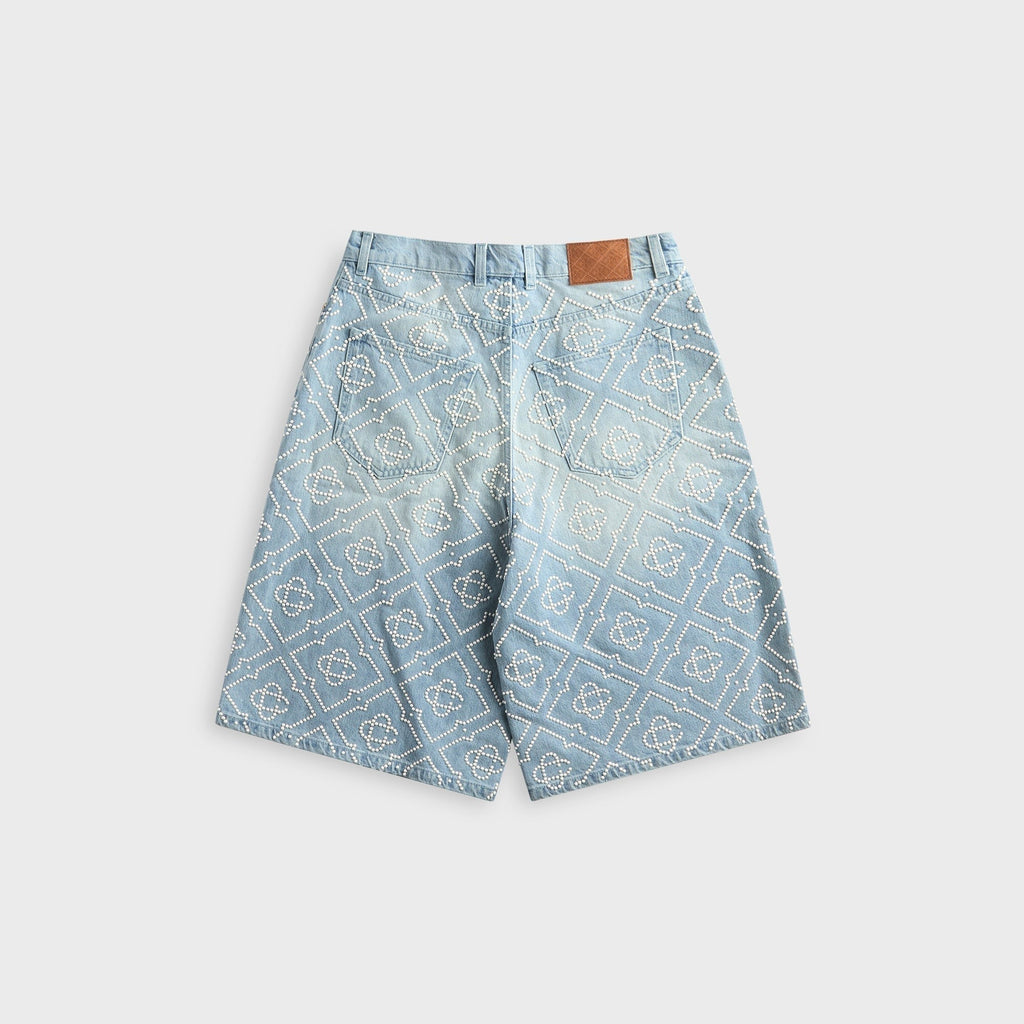 Casablanca Pearly Monogram Wide Leg Denim Short - Denim
