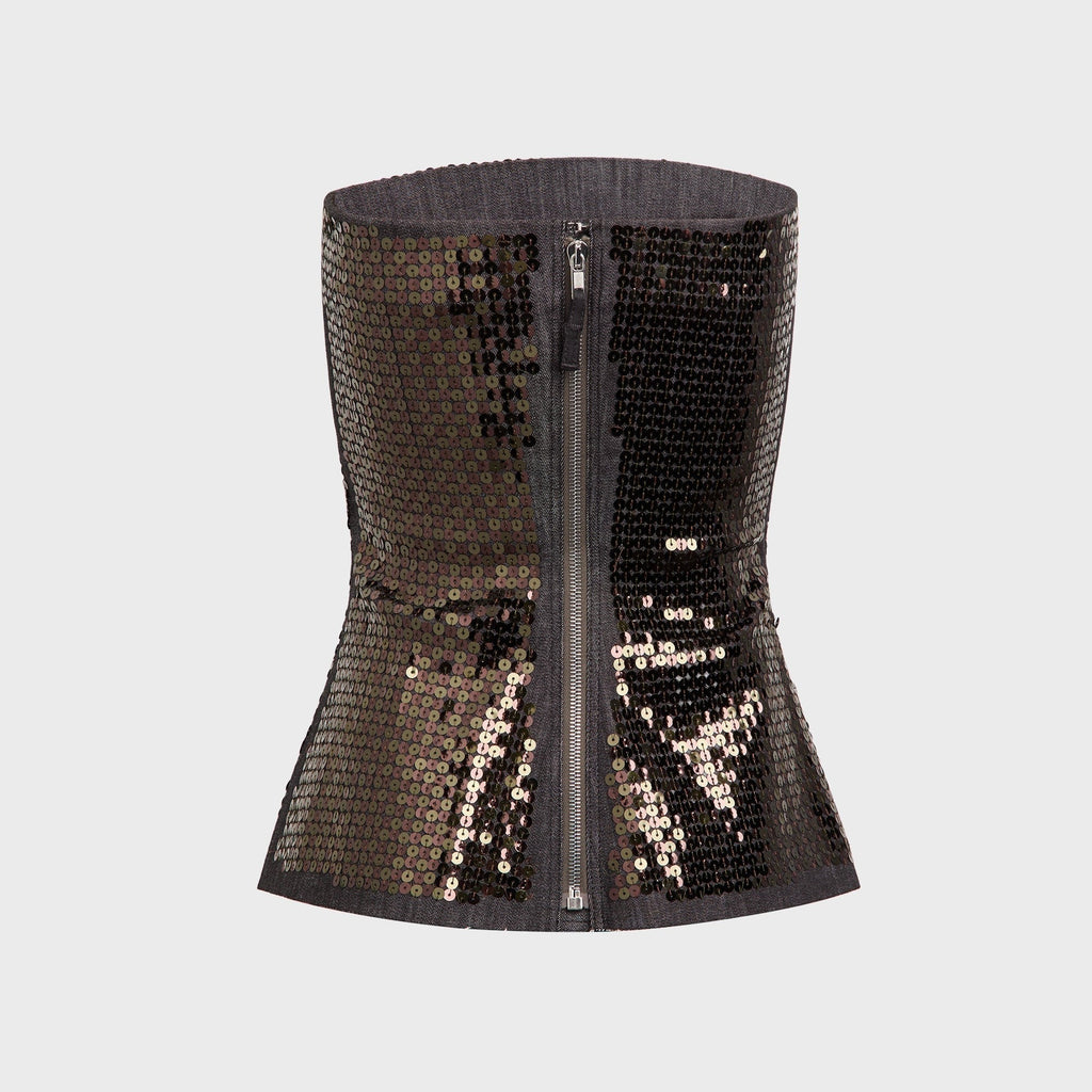 Rick Owens Ricamato Denim Bustier Top - Black