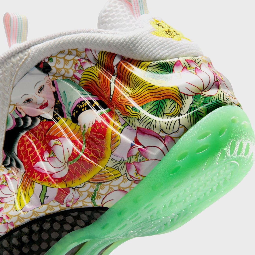 Nike Air Foamposite One - White / Light Poison Green / Black / Lava Glow / Tour Yellow