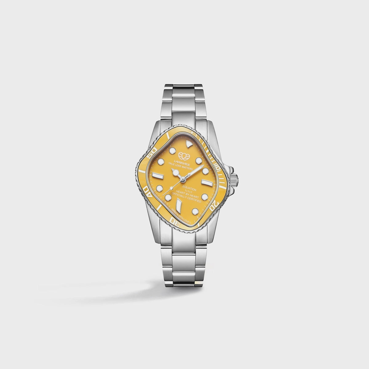 LAARVEE Silver Precision Steel Watch - Yellow Ceramic Bezel / Yellow Dial