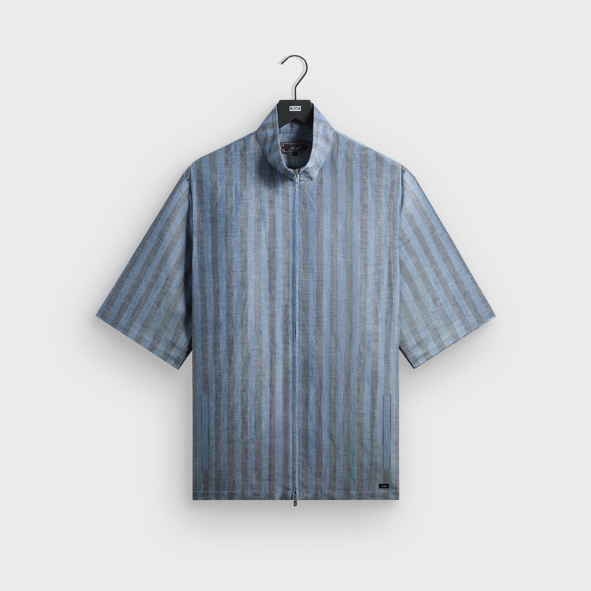 Kith Spun Silk Linen Stripe Colton Zip Front Shirt - Guide