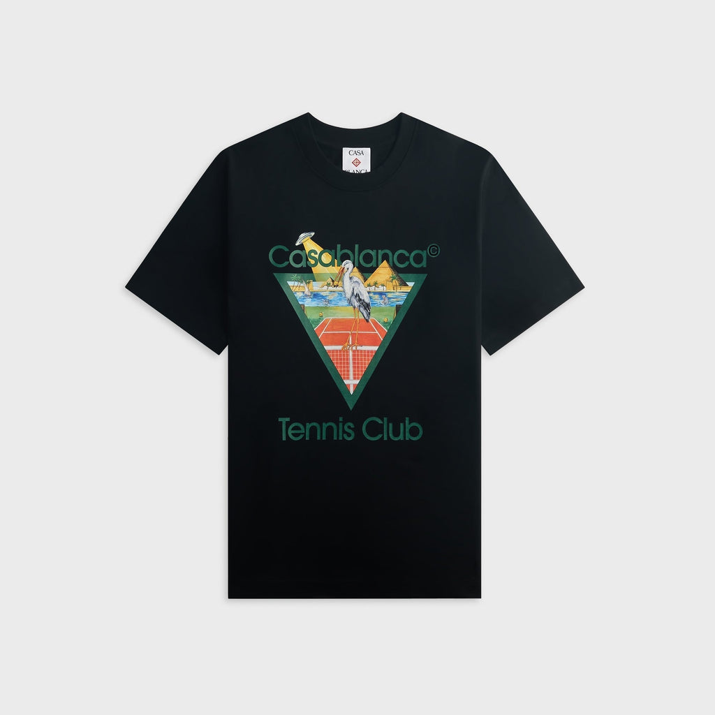 Casablanca Tennis Club Icon Pyramid Abduction Short Sleeve Tee - Black