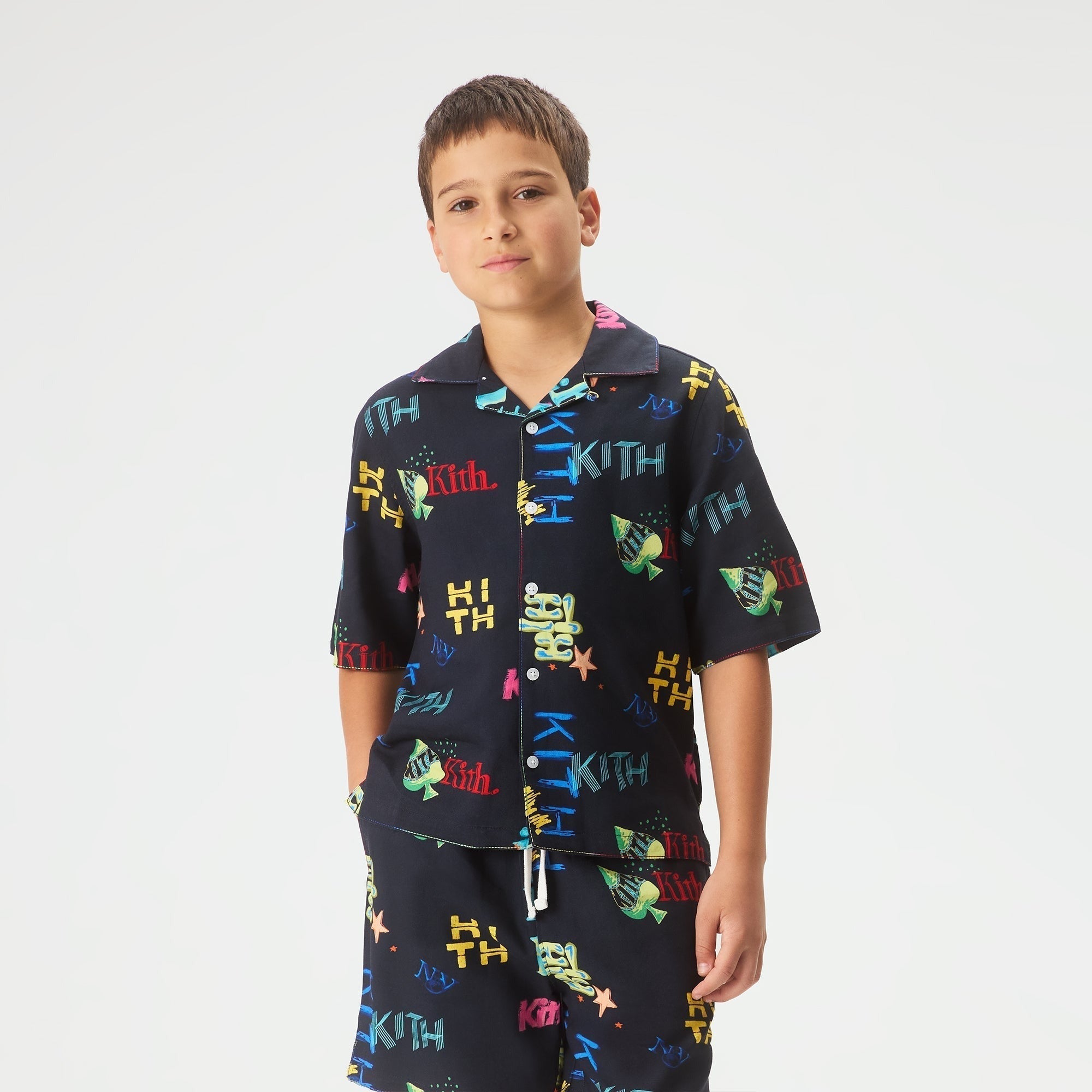 Kith Kids Thompson Camp Tossed Monogram Shirt - Nocturnal