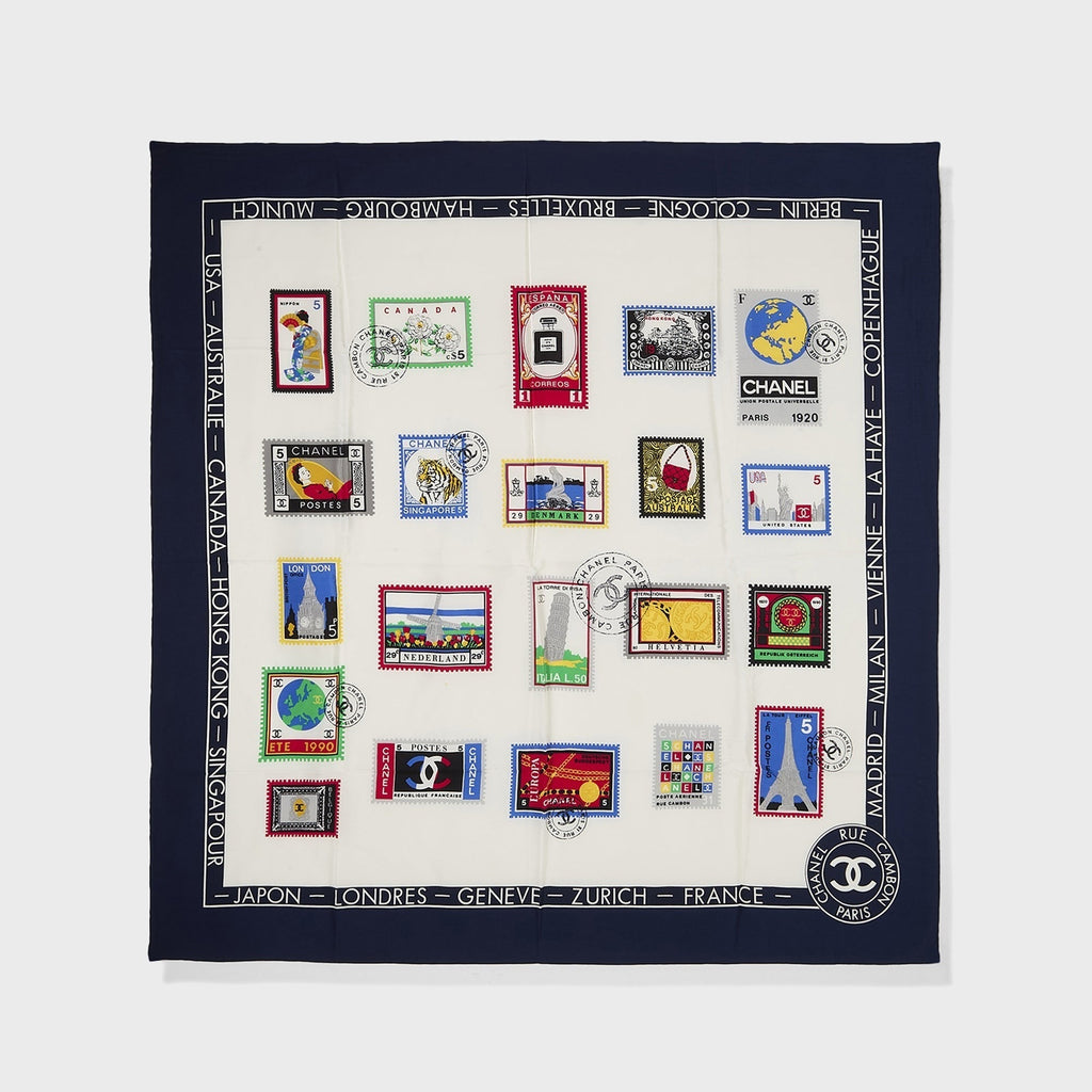 WGACA Chanel Stamps of The World Silk Scarf - Multi