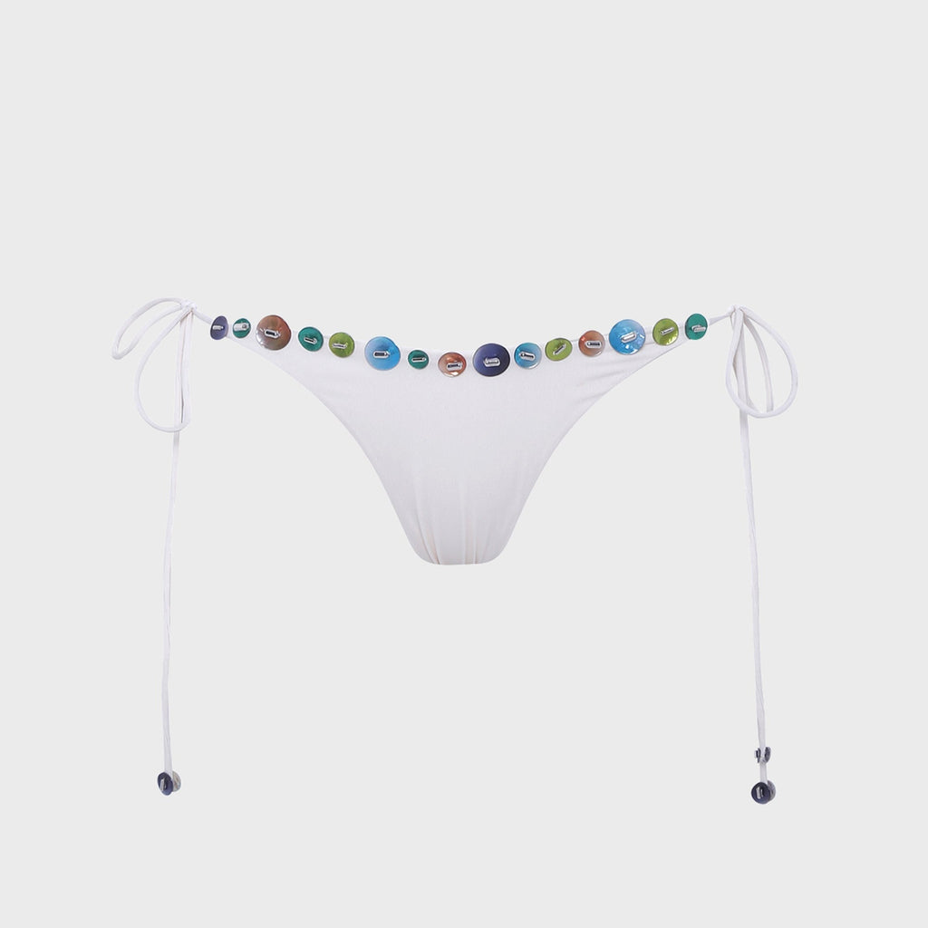 Siedres Rom Embellished Tie-Detailed Low-Rise Bikini Brief - Ecru