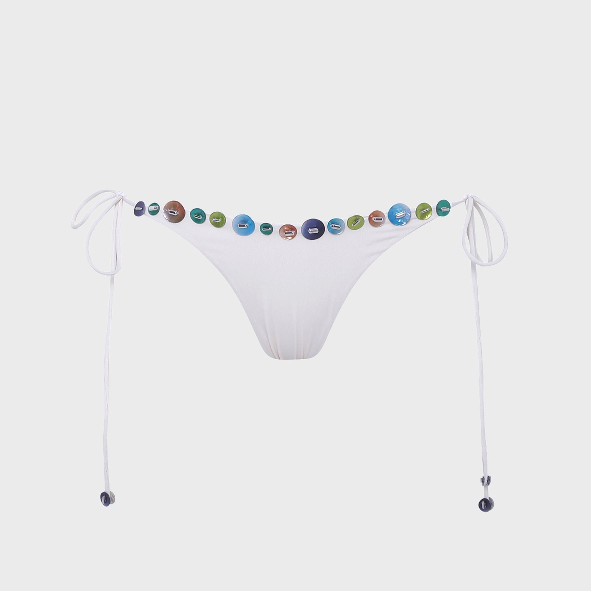 Siedres Rom Embellished Tie-Detailed Low-Rise Bikini Brief - Ecru