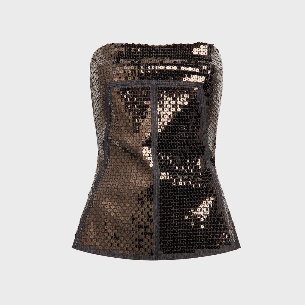 Rick Owens Ricamato Denim Bustier Top - Black