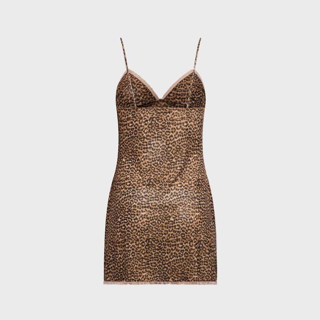 GUIZIO Tallulah Mesh Slip Dress - Mini Leopard