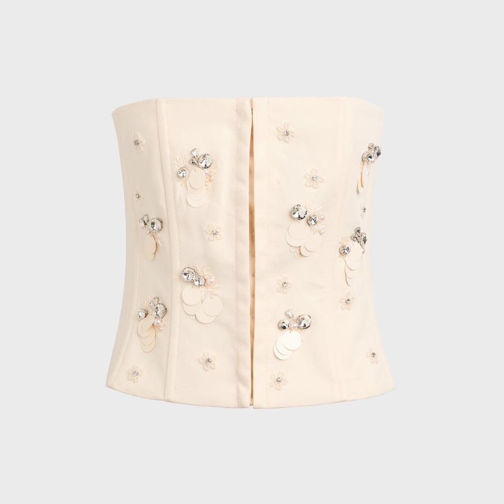 GUIZIO Embellished Twill Corset - Ivory