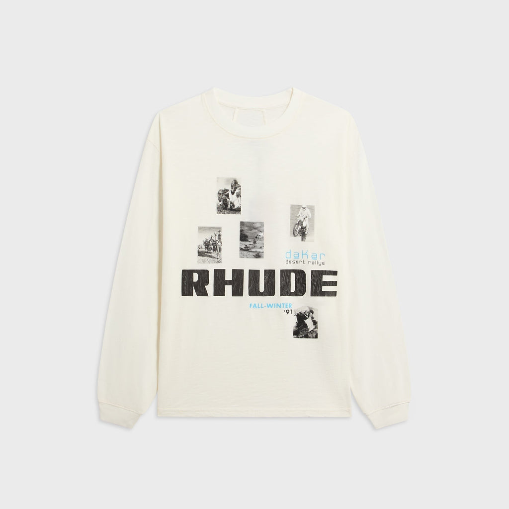 Rhude Winter 91 Rallye Long Sleeve Slub Tee - Vintage White / Vintage Black