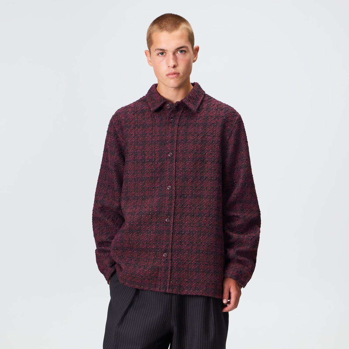 Kith Boucle Plaid Boxy Collared Overshirt - Essence